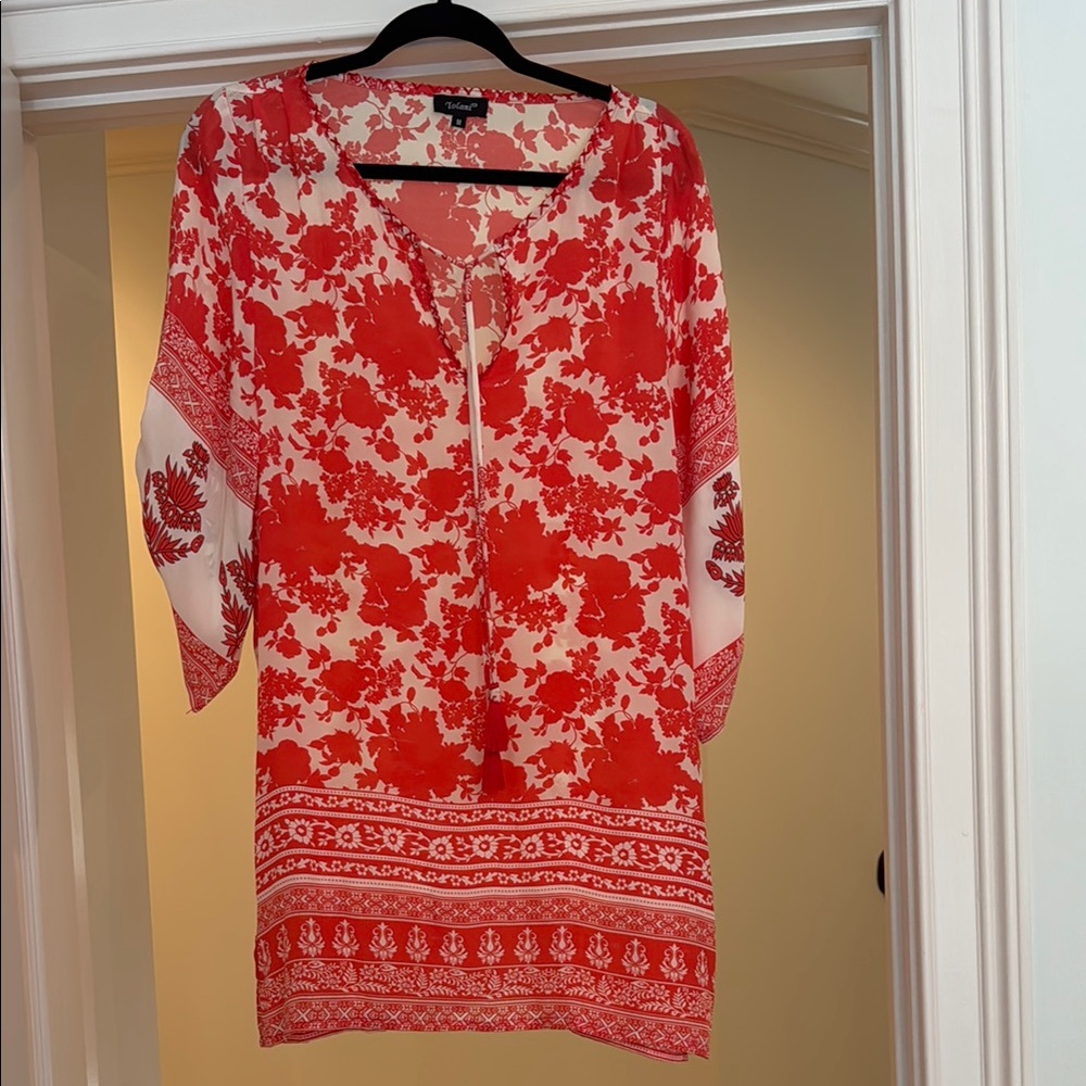 Tolani Red and White Floral Swim Coverup